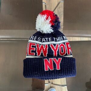 New York Kids Pom Pom Beanie - Red, White, Blue